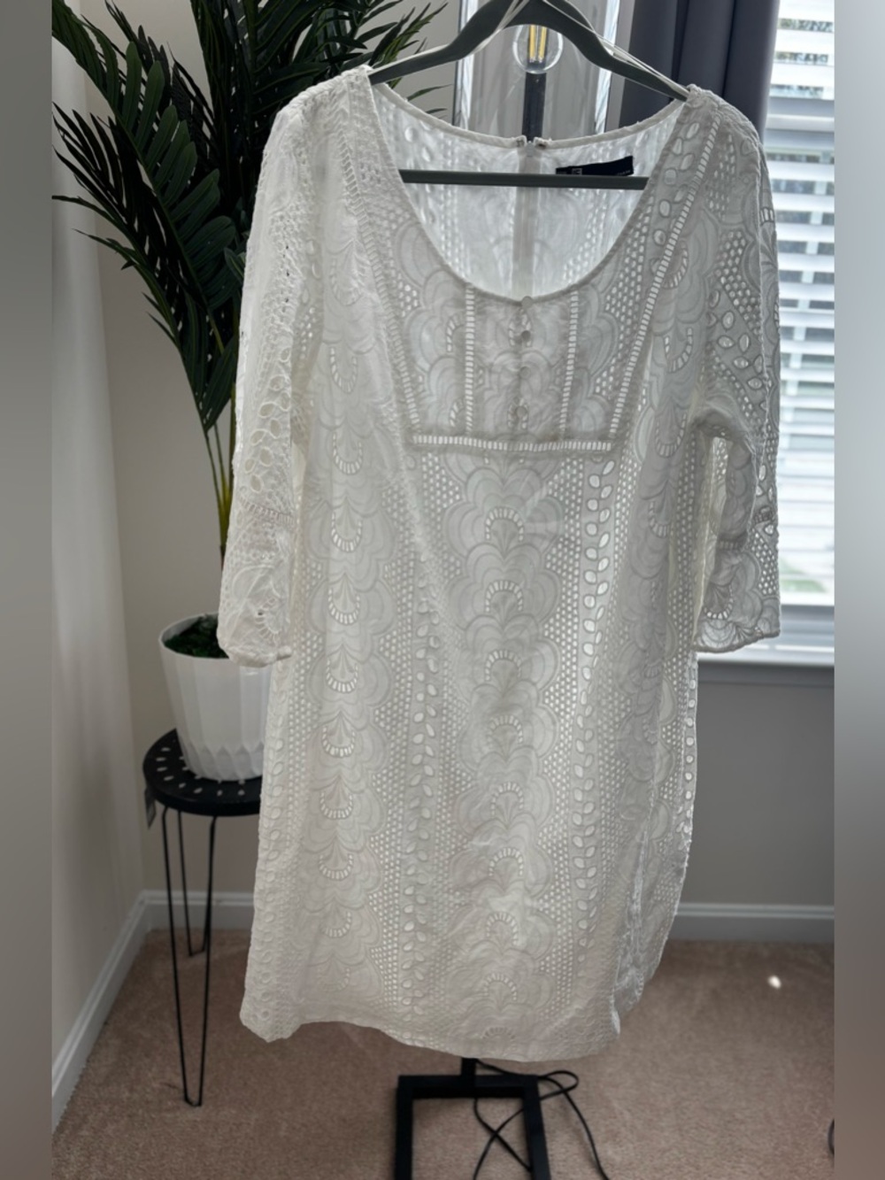 Leslie Fay White Eyelet Cotton Dress